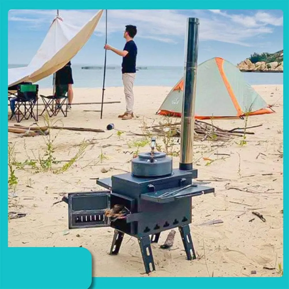 Wood Stove,Foldable Camping Stove Burning Stove,Compact Tent Heating with Pipes Outdoor Backpacking Stove/White/L