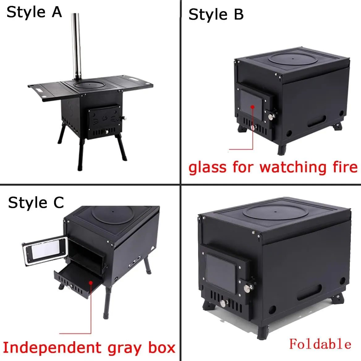 Wood Stoves Portable Foldable Burning Stove Camp Tent with Chimney Pipe for Shelter Heating Cooking/YLE/L