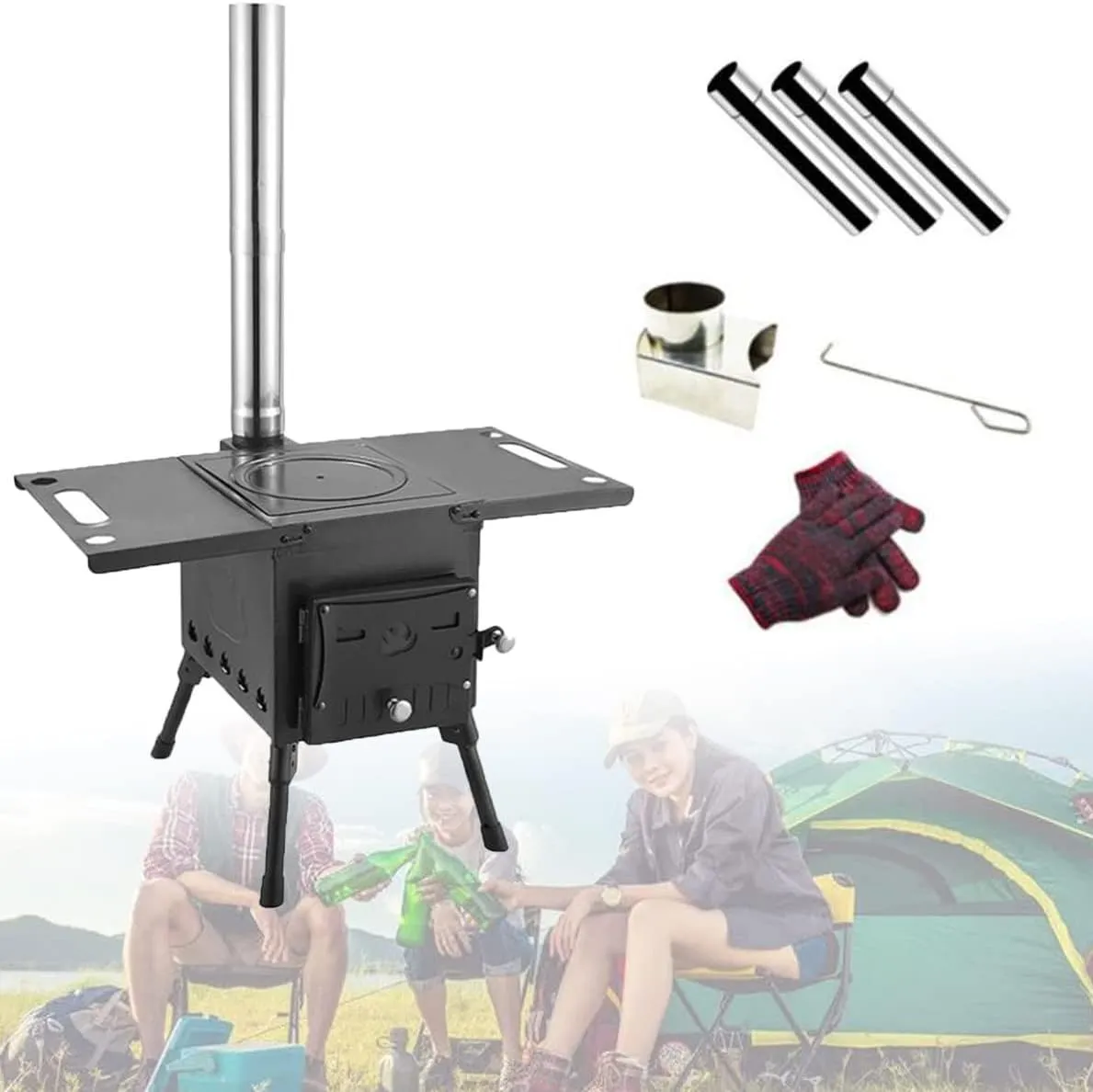Wood Stoves Portable Foldable Burning Stove Camp Tent with Chimney Pipe for Shelter Heating Cooking/YLE/L