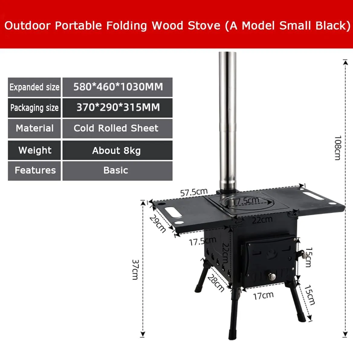 Wood Stoves Portable Foldable Burning Stove Camp Tent with Chimney Pipe for Shelter Heating Cooking/YLE/L