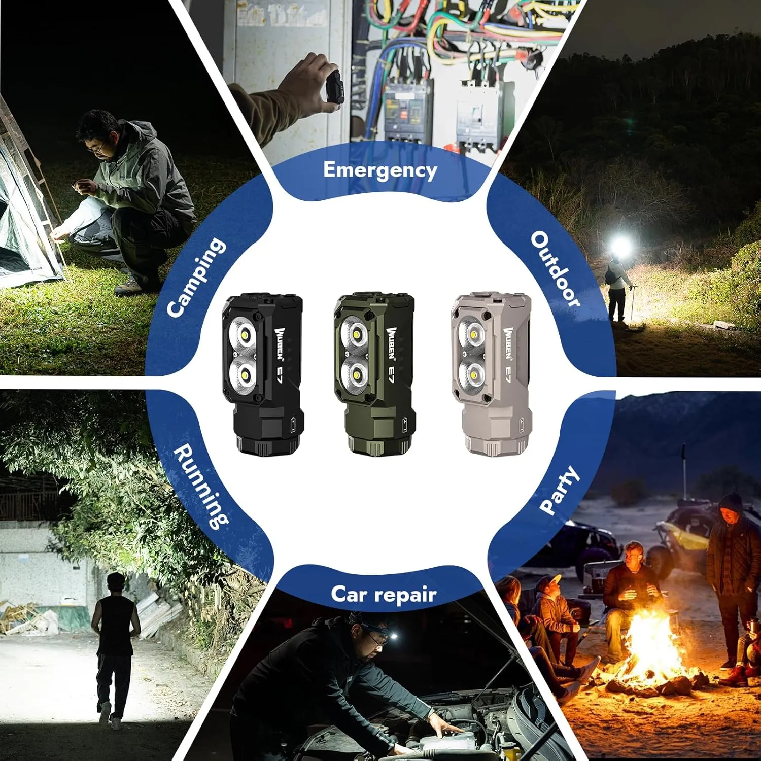 WUBEN E7 1800 Lumen Rechargeable Mini Flashlight with Magnet - Super Bright 6 Modes ArmyGreen EDC Flashlight, Typ-C Rechargeable LED; IP68 Pocket Flashlight for Headlamp Use, Rescue, Camping