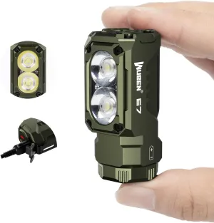 WUBEN E7 1800 Lumen Rechargeable Mini Flashlight with Magnet - Super Bright 6 Modes ArmyGreen EDC Flashlight, Typ-C Rechargeable LED; IP68 Pocket Flashlight for Headlamp Use, Rescue, Camping