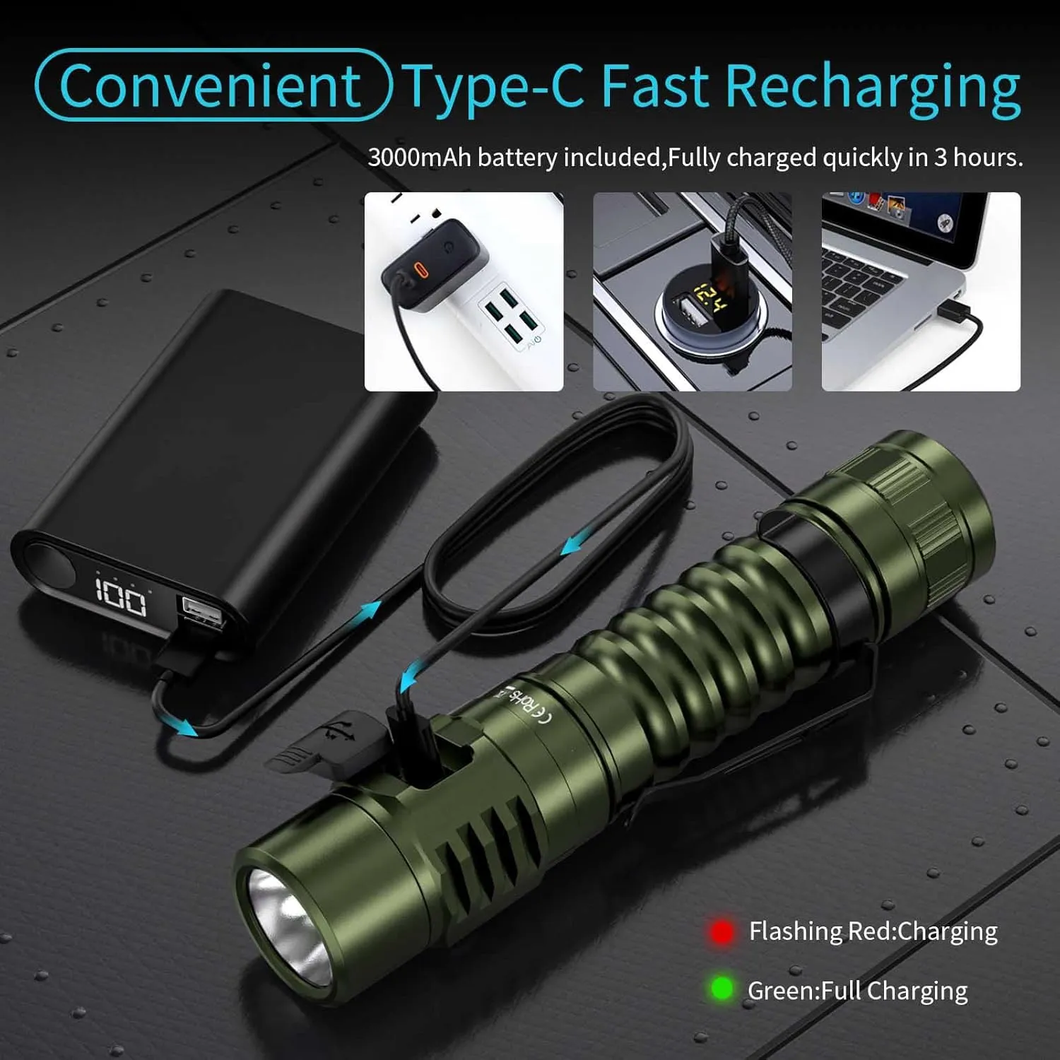 Wurkkos FC11 Rechargeable LED Flashlights Max 1300Lumen High 90CRI EDC Flash Light USB C Charge,IP67 Waterproof Torch, Magnetic Tailcap, Great for Dog Walking Home use Emergency(Green-4000K)