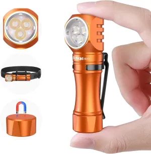Wurkkos Flashlight Rechargeable 1200 Lumens Small Flashlights with Magnet - HD10 Right Angle Flashlight with Anduril 2.0 RGB UI, IP68 Pocket Flash Light for Headlamp Use,Working,Hiking,-6000K-Orange