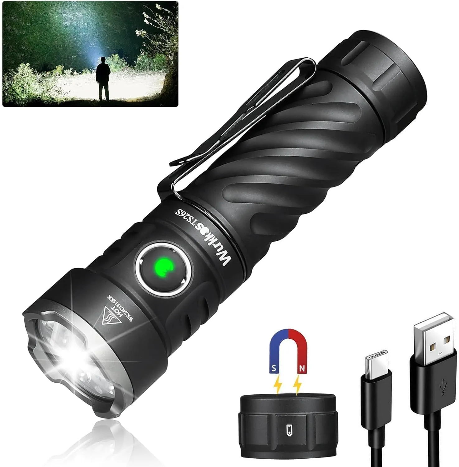 Wurkkos TS26S Small Powerful Flashlight,3100 High Lumens Rechargeable LED Flashlight 95CRI,Magnetic Tail Cap,191 Meters 5000K Boost Constant Current,IP68 Waterproof for Dog Walking,Camping,Emergency