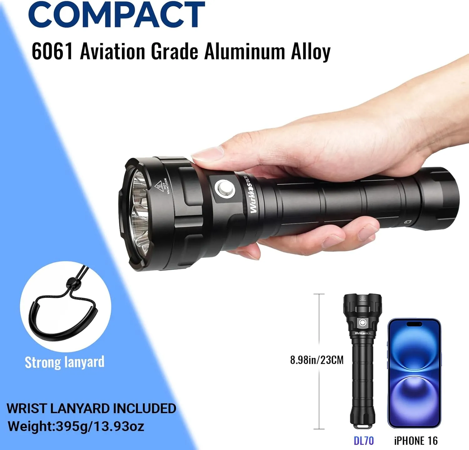 Wurrkos DL70 Dive Light,13000 Lumen Super Bright Scuba Diving Light with 4pcs Led Dive Lights,IPX8 Waterproof Dive Torch Underwater 328ft,4 Mode Night Dive Flashlight for Submarine Deep Sea Cave