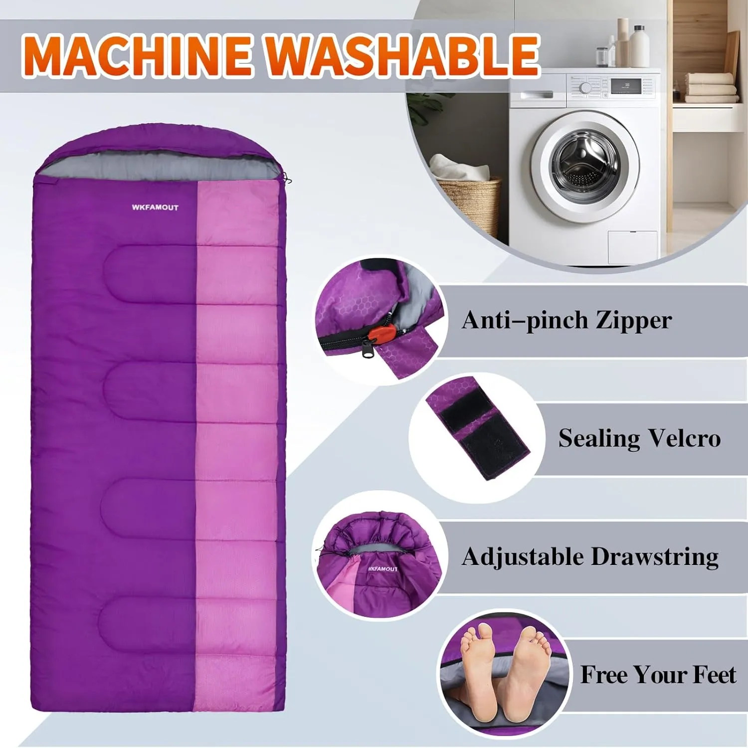 XL 10 Degree Sleeping Bags Waterproof for Adults 350GSM Machine Washable with Compression Sack for 3-4 Season Camping Outdoor