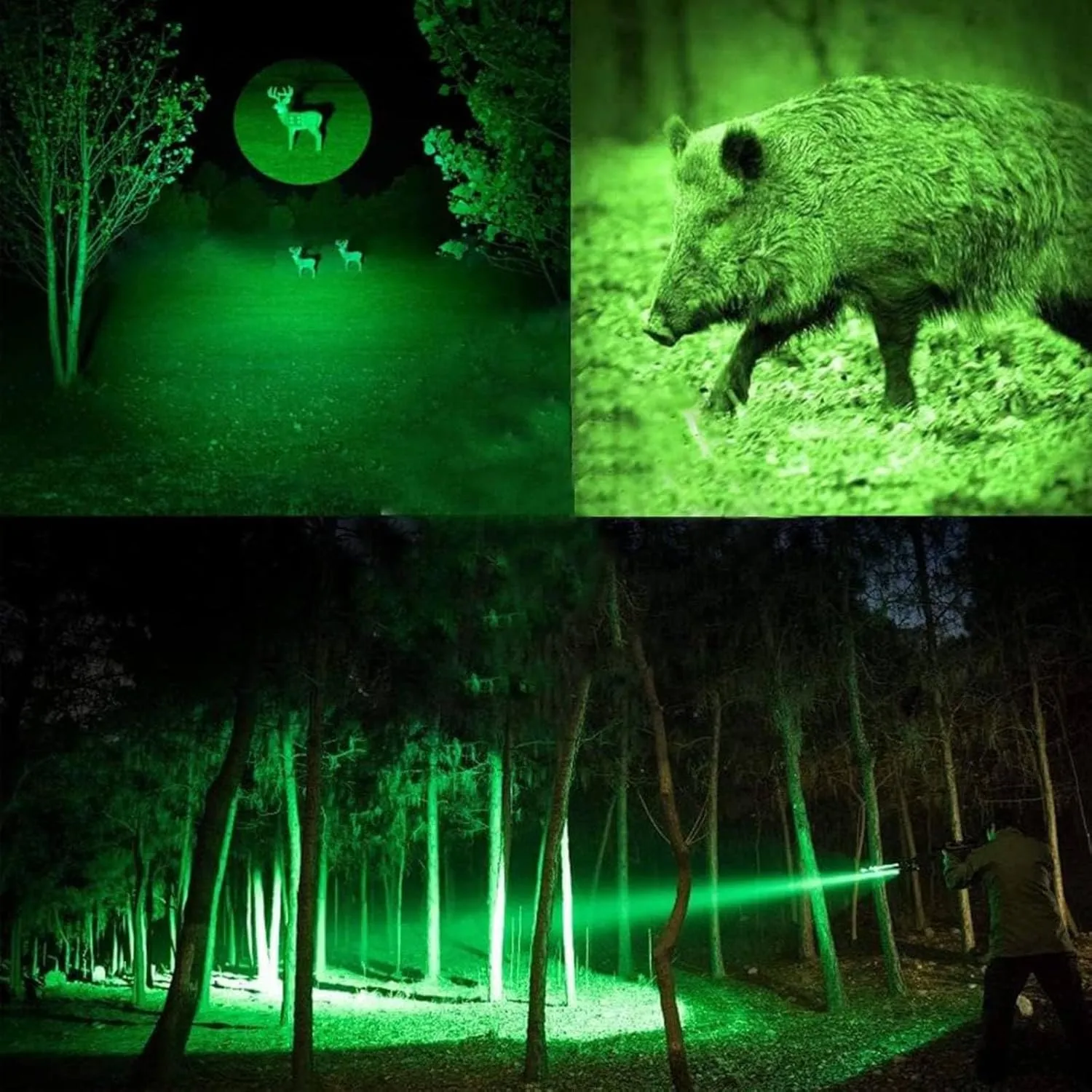 XLENTGEN Green Light LED Hunting Flashlight 300 Yard Long Range Zoomable Predator Light LED Flashlights Kit with Pressure Switch Rechargeable Batteries for Coon Coyote Hog Fox Varmint