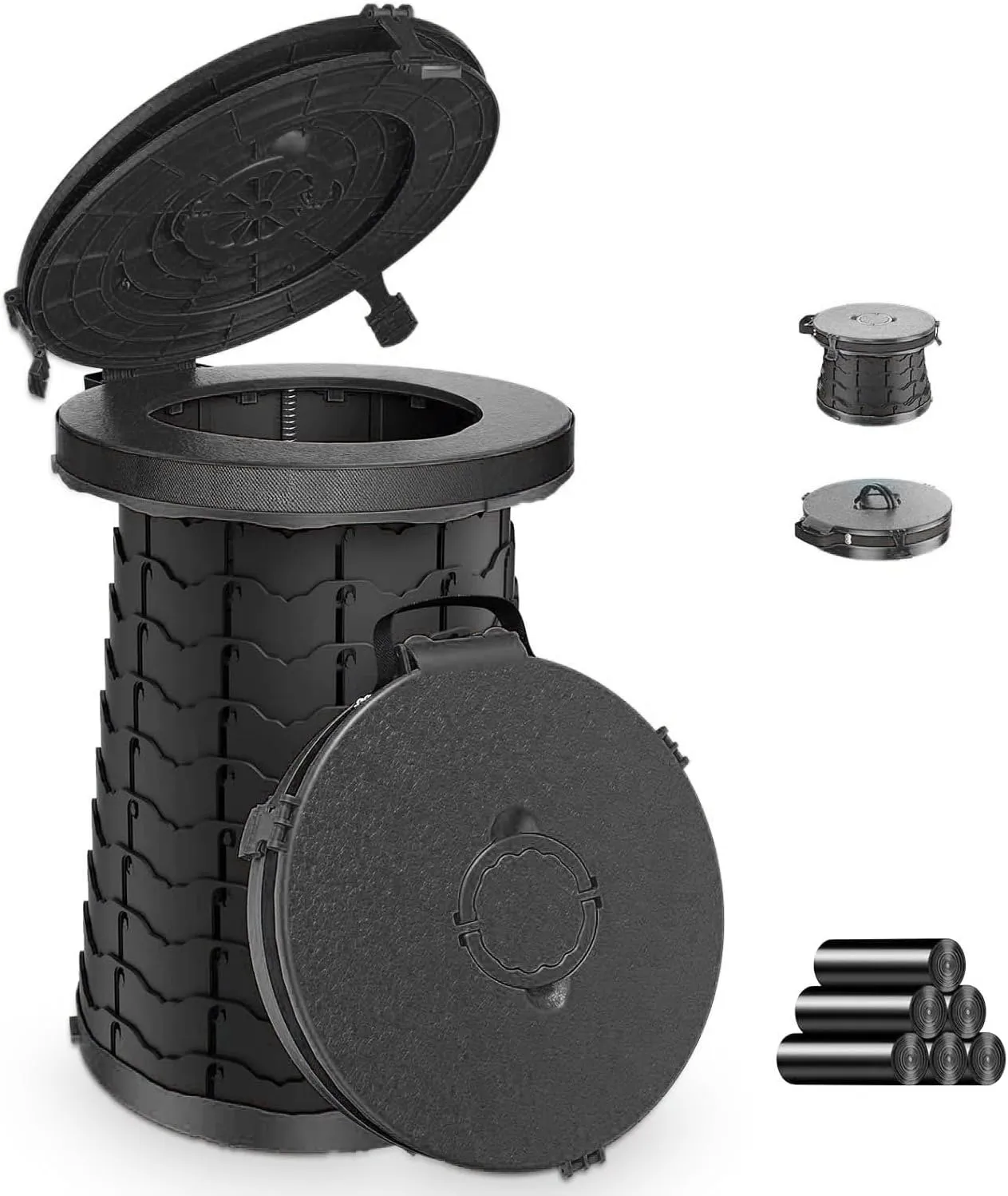 XXL 19.7"H Adjustable Foldable Portable Camping Toilet, Luggable Loo with Lid, Strap,Toilet Bag for Camping, Hiking, Travel and Car