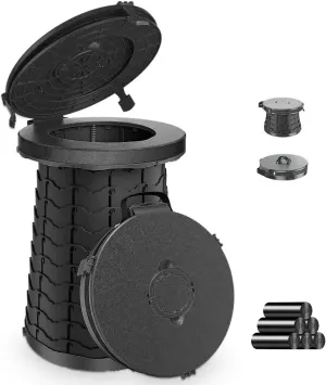 XXL 19.7"H Adjustable Foldable Portable Camping Toilet, Luggable Loo with Lid, Strap,Toilet Bag for Camping, Hiking, Travel and Car