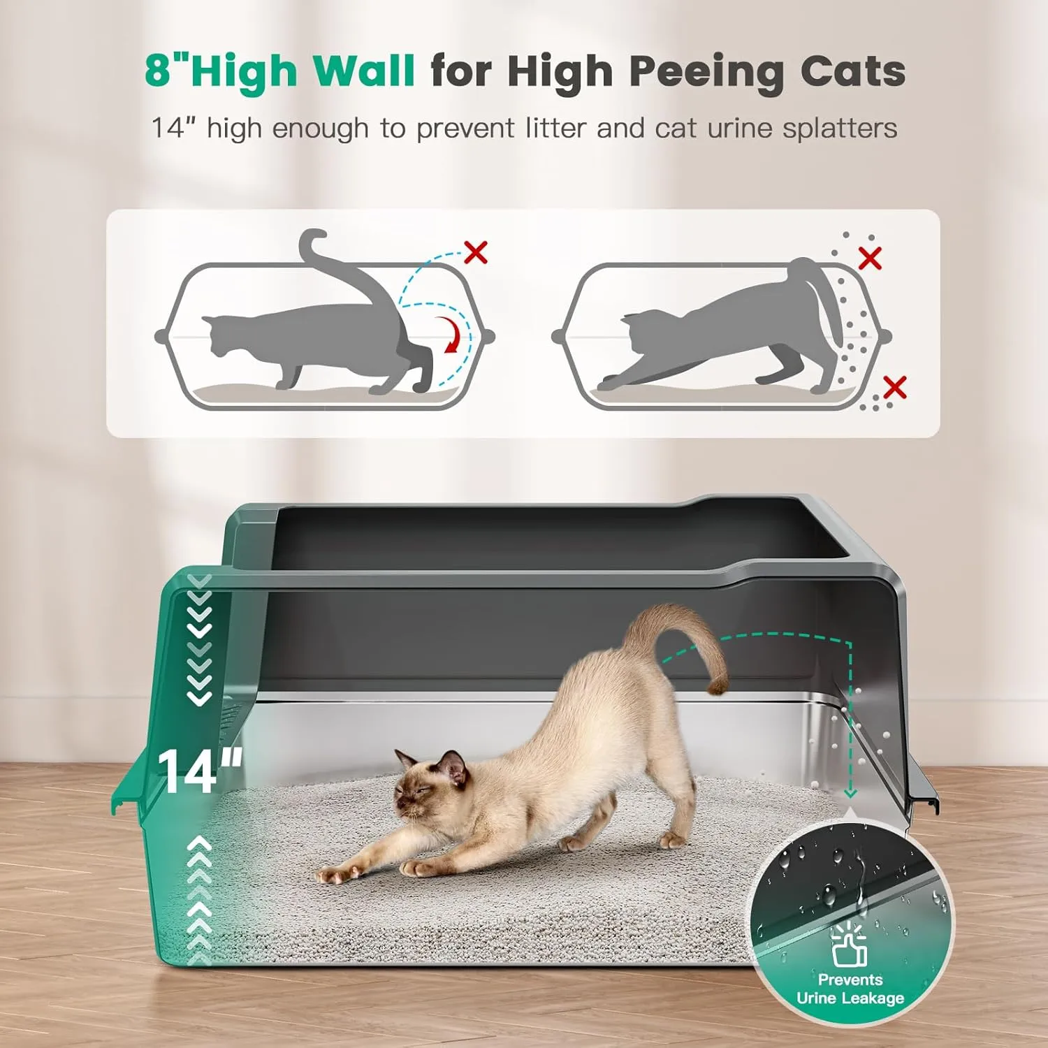 XXL Stainless Steel Cat Litter Box Extra Large 28"x20.5"x14" Metal Litter Box High Sides for Big Cats&Multiple Cats, Jumbo with lid Easy to Clean, No Odor, Anti-Urine Leakage, Non-Sticky