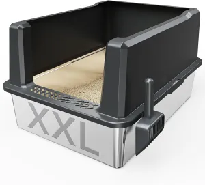 XXL Stainless Steel Cat Litter Box Extra Large 28"x20.5"x14" Metal Litter Box High Sides for Big Cats&Multiple Cats, Jumbo with lid Easy to Clean, No Odor, Anti-Urine Leakage, Non-Sticky