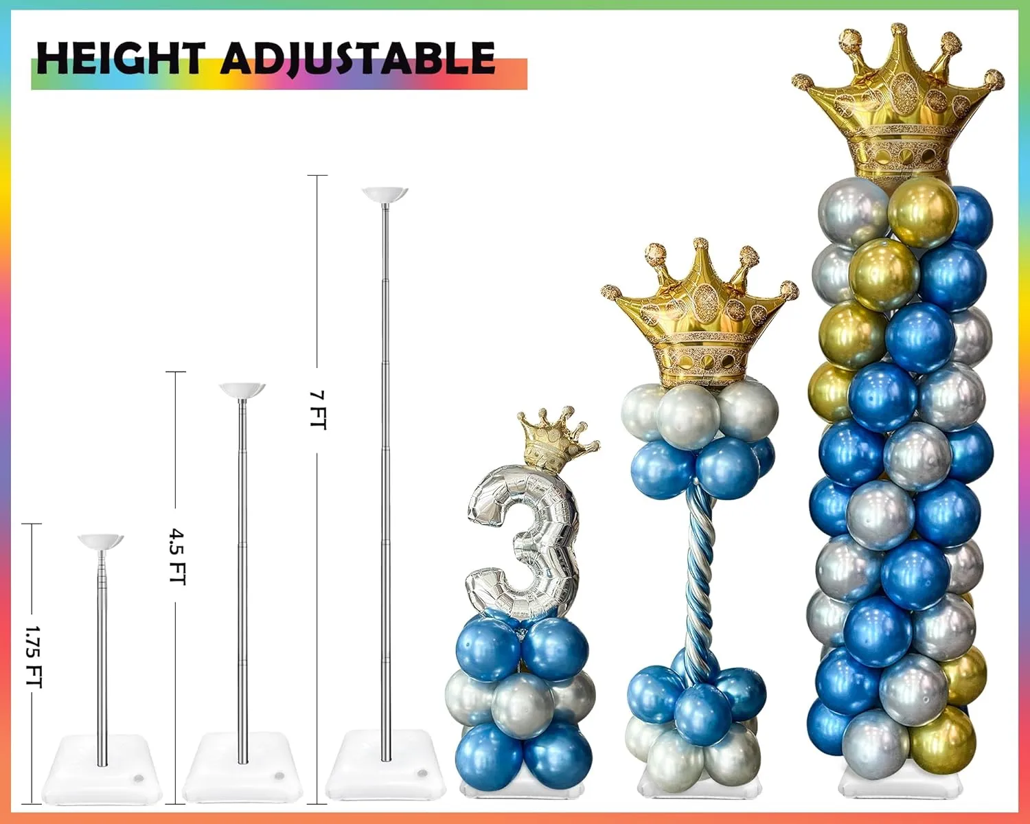 YALLOVE Balloon Column Stand Kit, 2 Sets of 7 Feet Height Adjustable Balloon Tower Pillar with Reusable Metal Telescopic Design for Birthday, Wedding, Baby Shower, Graduation Party Decoration
