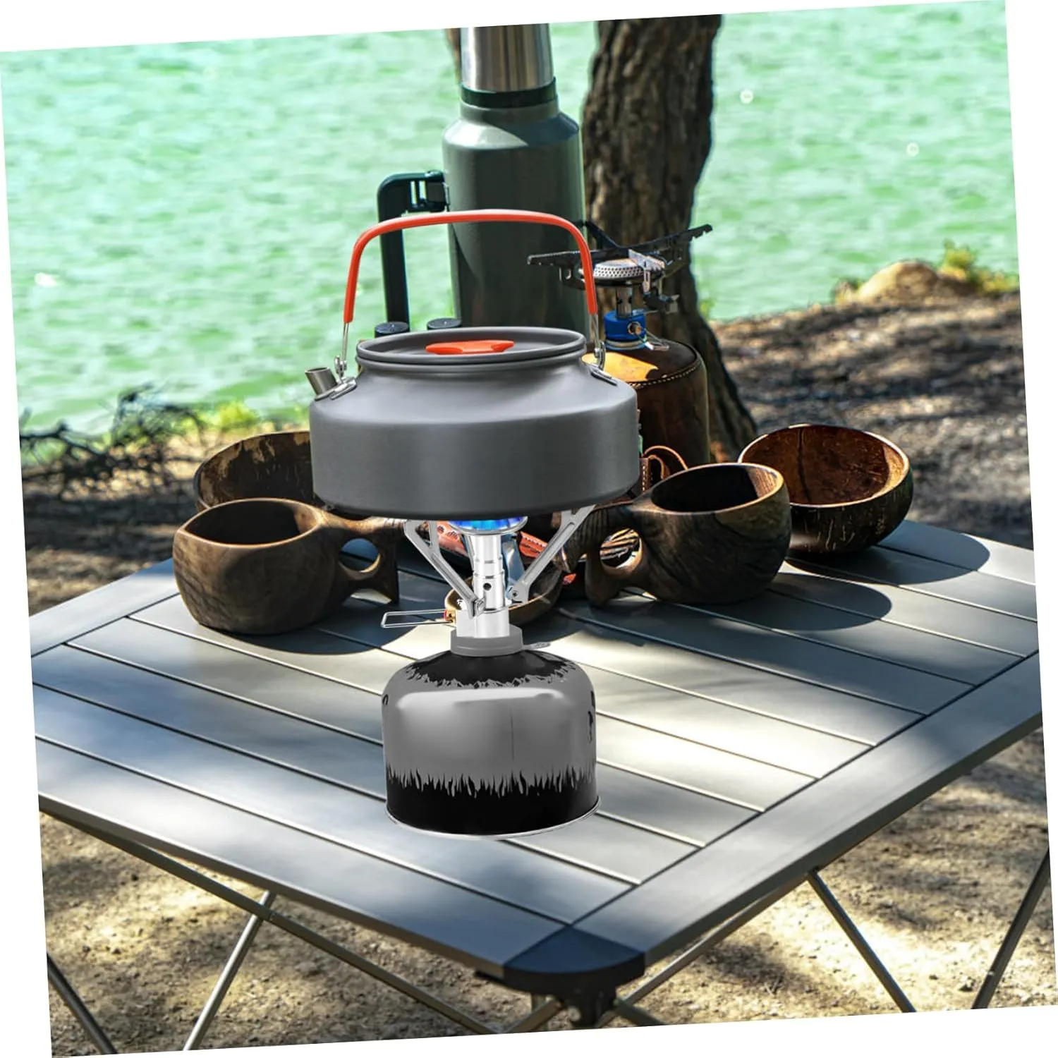 Yardwe 2pcs Portable Mini Stainless Steel Camping Gas Stove Leak Outdoor Cooking Head Folding Picnic Stove High-temperature Resistance Compact Design for Hiking Outdoor Adventures
