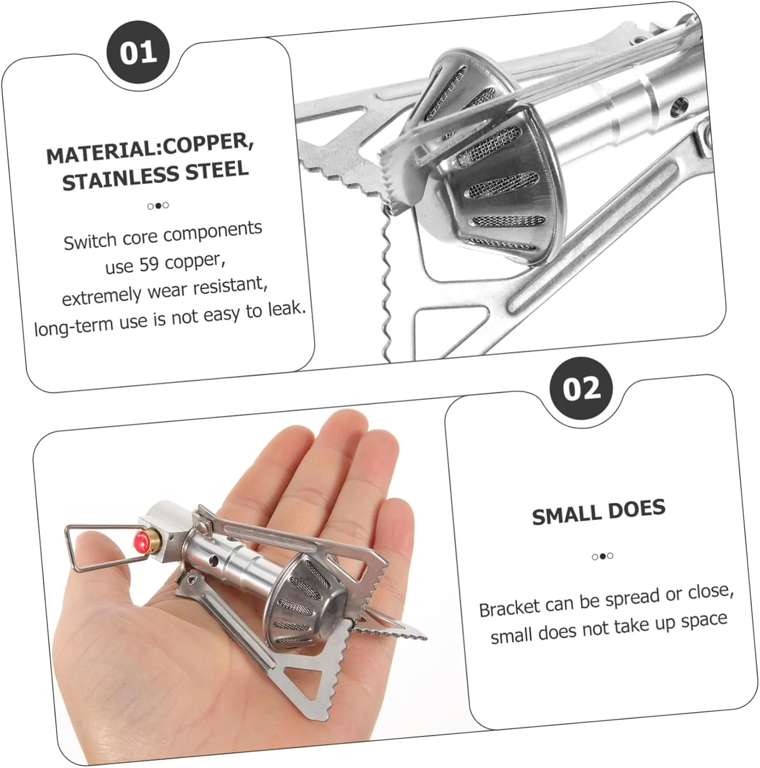 Yardwe 2pcs Portable Mini Stainless Steel Camping Gas Stove Leak Outdoor Cooking Head Folding Picnic Stove High-temperature Resistance Compact Design for Hiking Outdoor Adventures