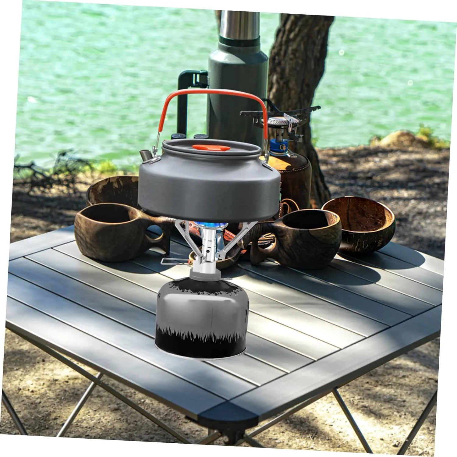 Yardwe 3pcs Portable Mini Stainless Steel Camping Gas Stove Leak Outdoor Cooking Cooker Compact Folding Design for Picnics Material Efficient Cooking