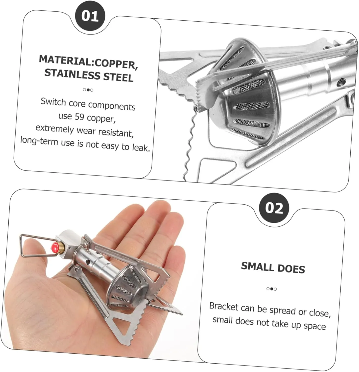 Yardwe 3pcs Portable Mini Stainless Steel Camping Gas Stove Leak Outdoor Cooking Cooker Compact Folding Design for Picnics Material Efficient Cooking