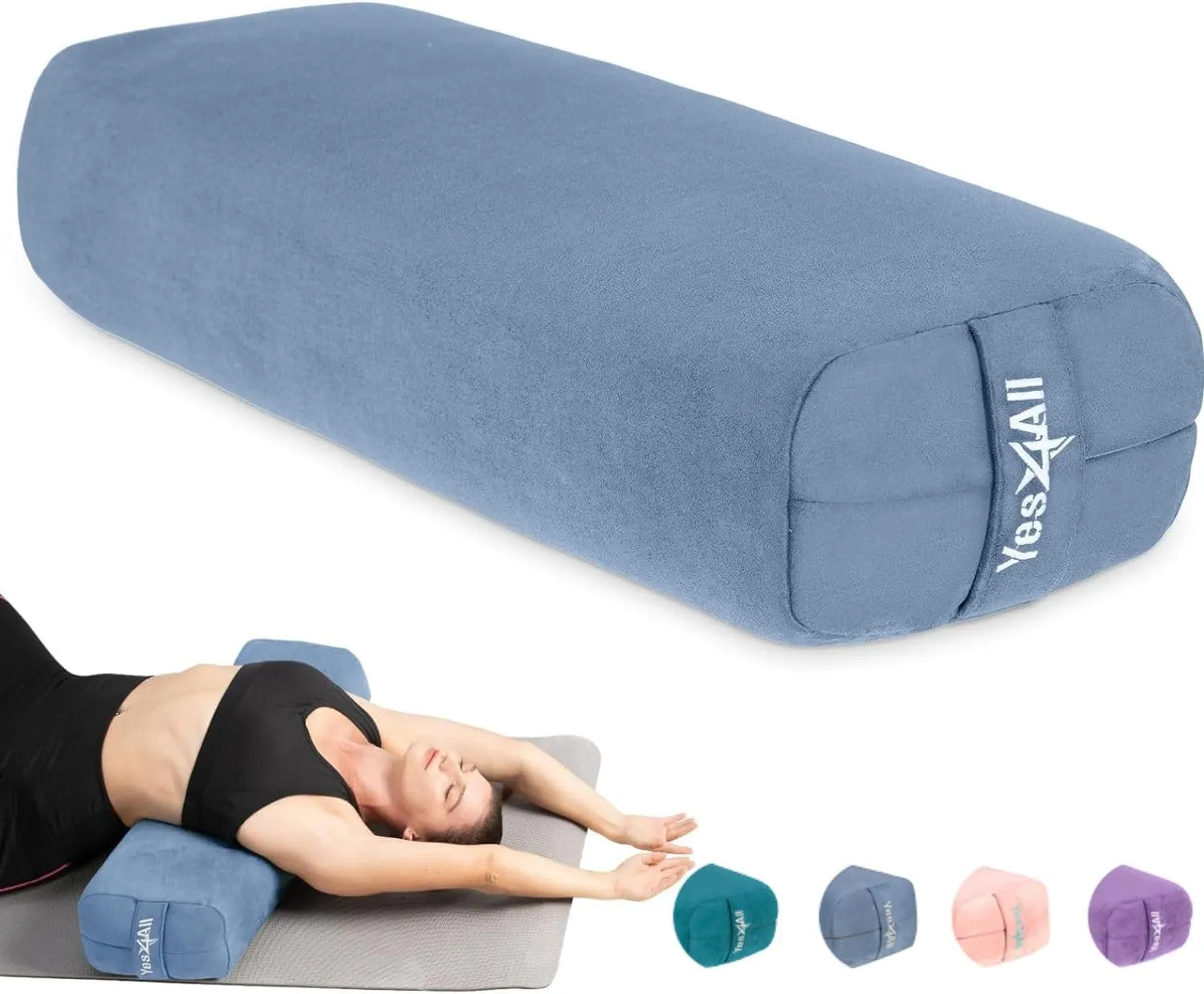Yes4All Triple-Layer Sponge Bolster Pillow for Restorative Yoga & Meditation - Versatile Support Pillow, Balance & Pose Modification, New Blue