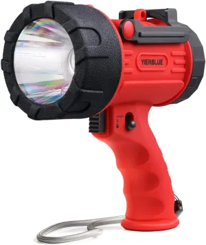 YIERBLUE Rechargeable Spotlight with 800 Lumen LED, IP67 Waterproof Handheld Flashlight Searchlight with Detachable Red Light Filter, Long Running