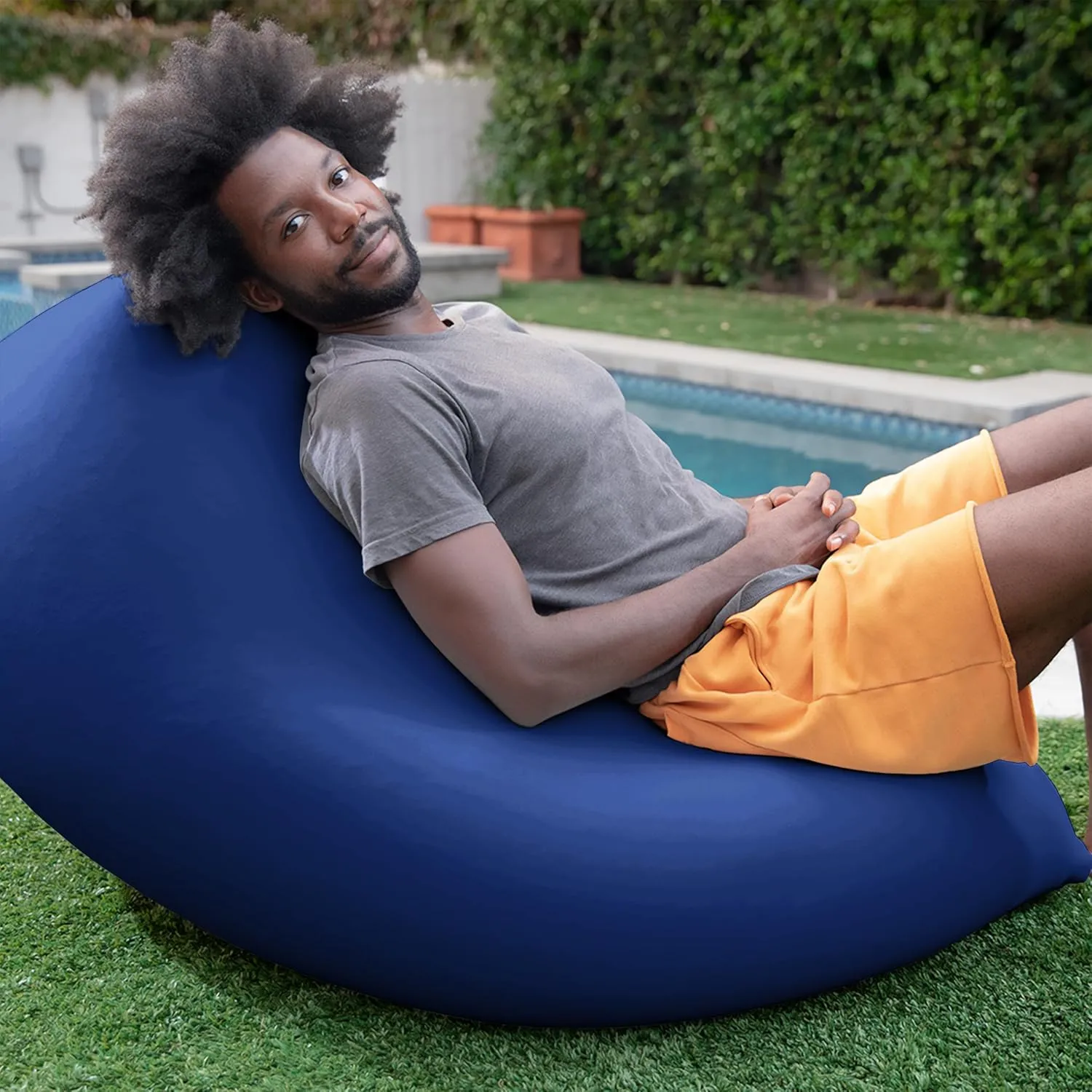 Yogibo Zoola Short Outdoor Bean Bag Chair Lounger for Adults, Comfy Beanbag Patio Pool Deck Lounge Furniture, Water-Resistant Washable Cover, Royal