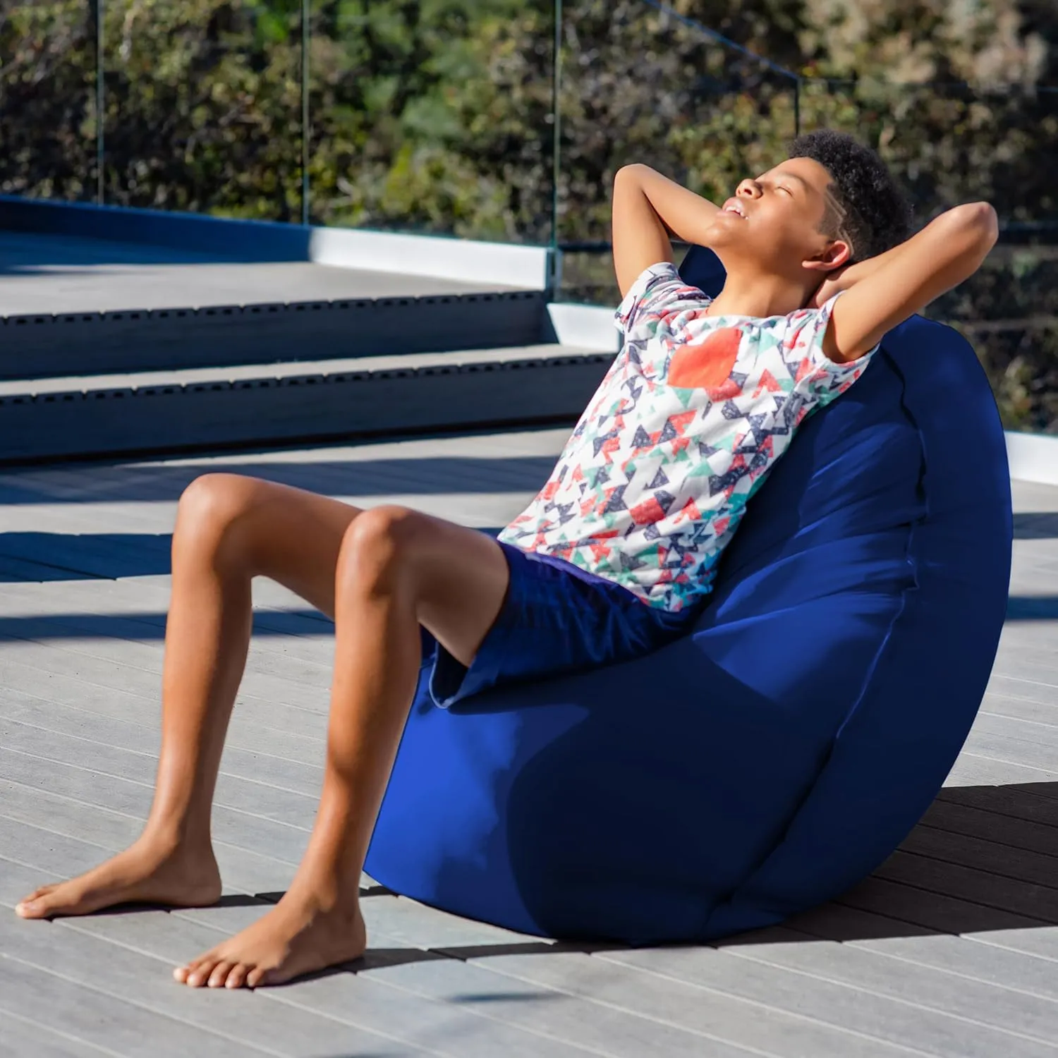 Yogibo Zoola Short Outdoor Bean Bag Chair Lounger for Adults, Comfy Beanbag Patio Pool Deck Lounge Furniture, Water-Resistant Washable Cover, Royal