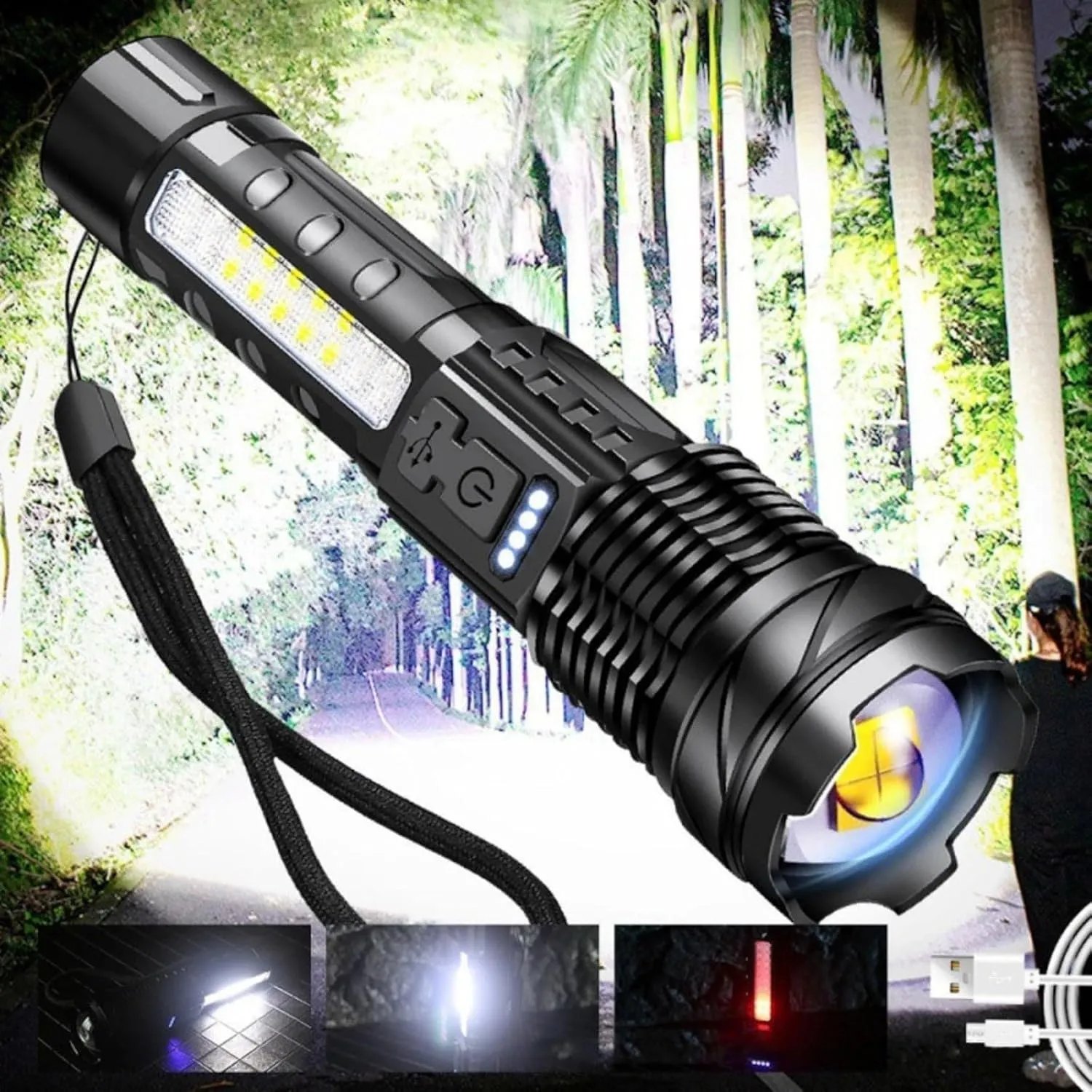 Yooperlite Flashlight, Outdoor Lighting White Laser Flashlight with Cob Warning Side Work Light, Upgraded A70 Tactical LED Flash 2024 New Economicalk A70 Tactical Flashlights (1Pc)