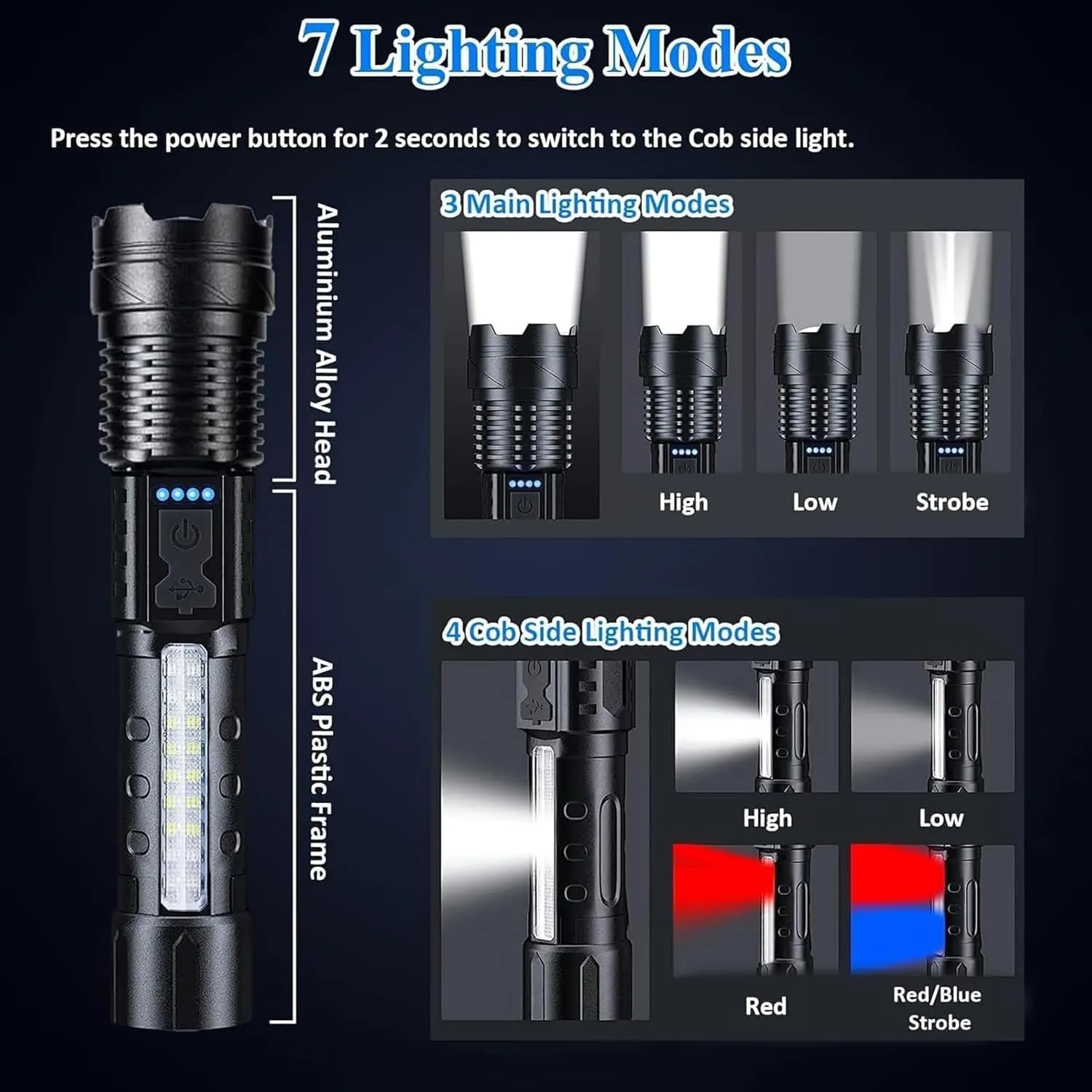 Yooperlite Flashlight, Outdoor Lighting White Laser Flashlight with Cob Warning Side Work Light, Upgraded A70 Tactical LED Flash 2024 New Economicalk A70 Tactical Flashlights (1Pc)