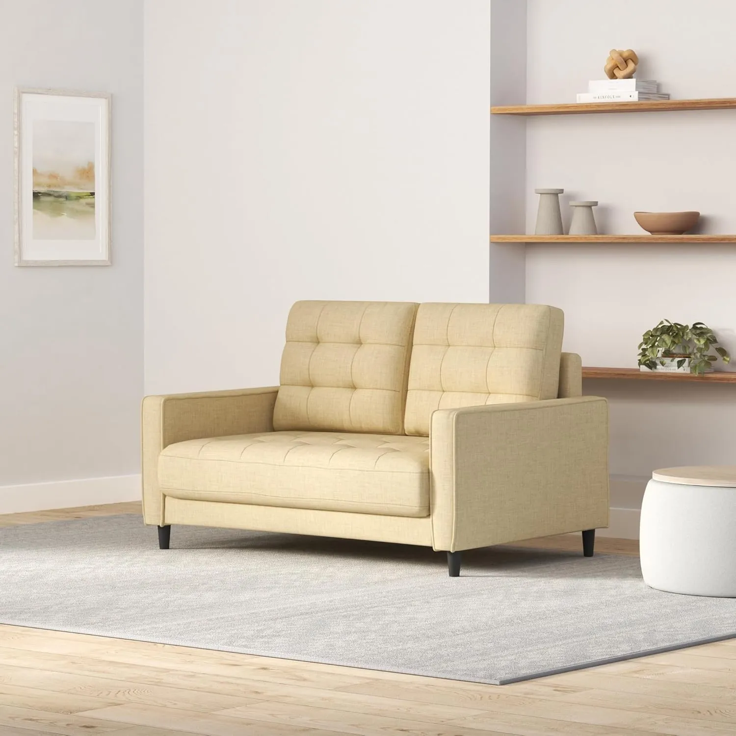 ZINUS Benton Loveseat Sofa, Grid Tufted Cushions, Easy, Tool-Free Assembly, Beige