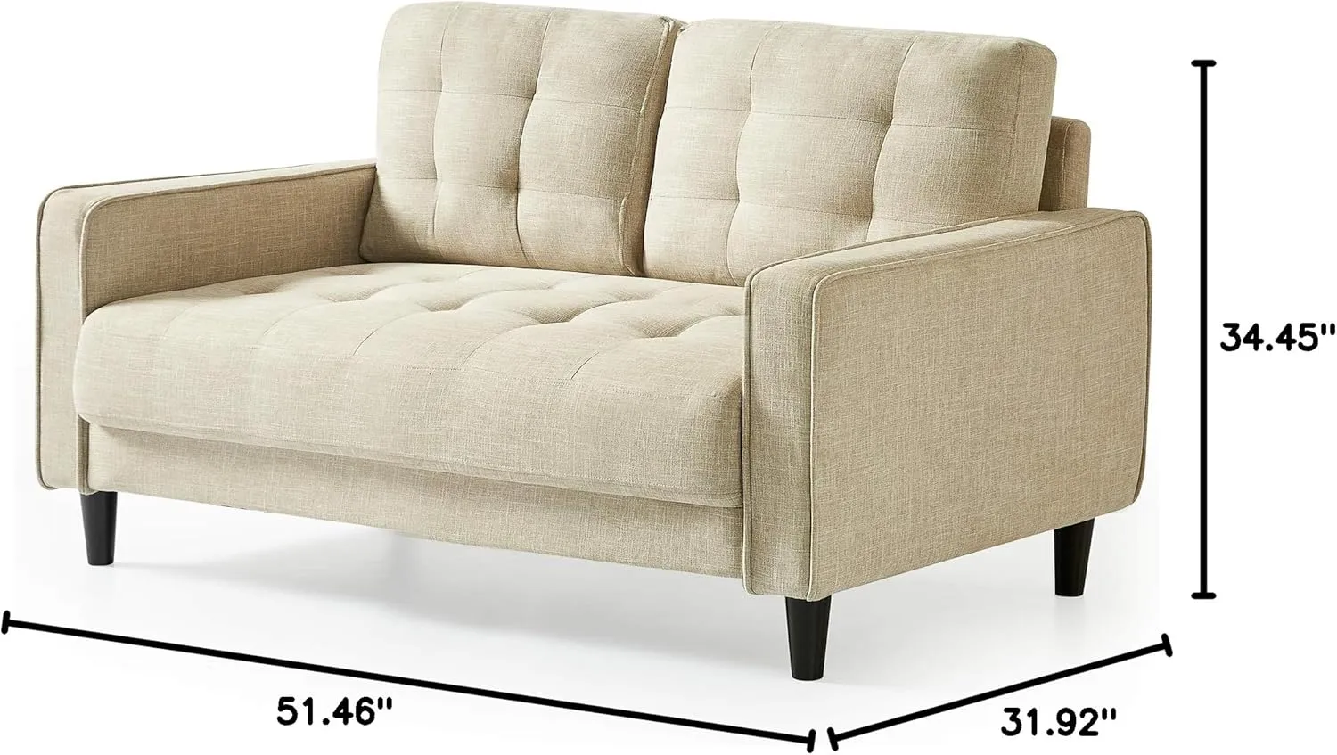 ZINUS Benton Loveseat Sofa, Grid Tufted Cushions, Easy, Tool-Free Assembly, Beige