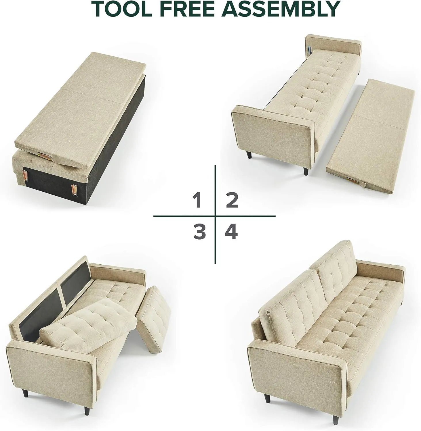 ZINUS Benton Loveseat Sofa, Grid Tufted Cushions, Easy, Tool-Free Assembly, Beige