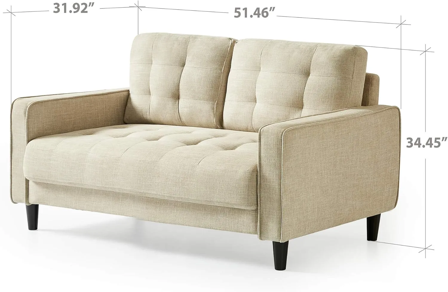 ZINUS Benton Loveseat Sofa, Grid Tufted Cushions, Easy, Tool-Free Assembly, Beige