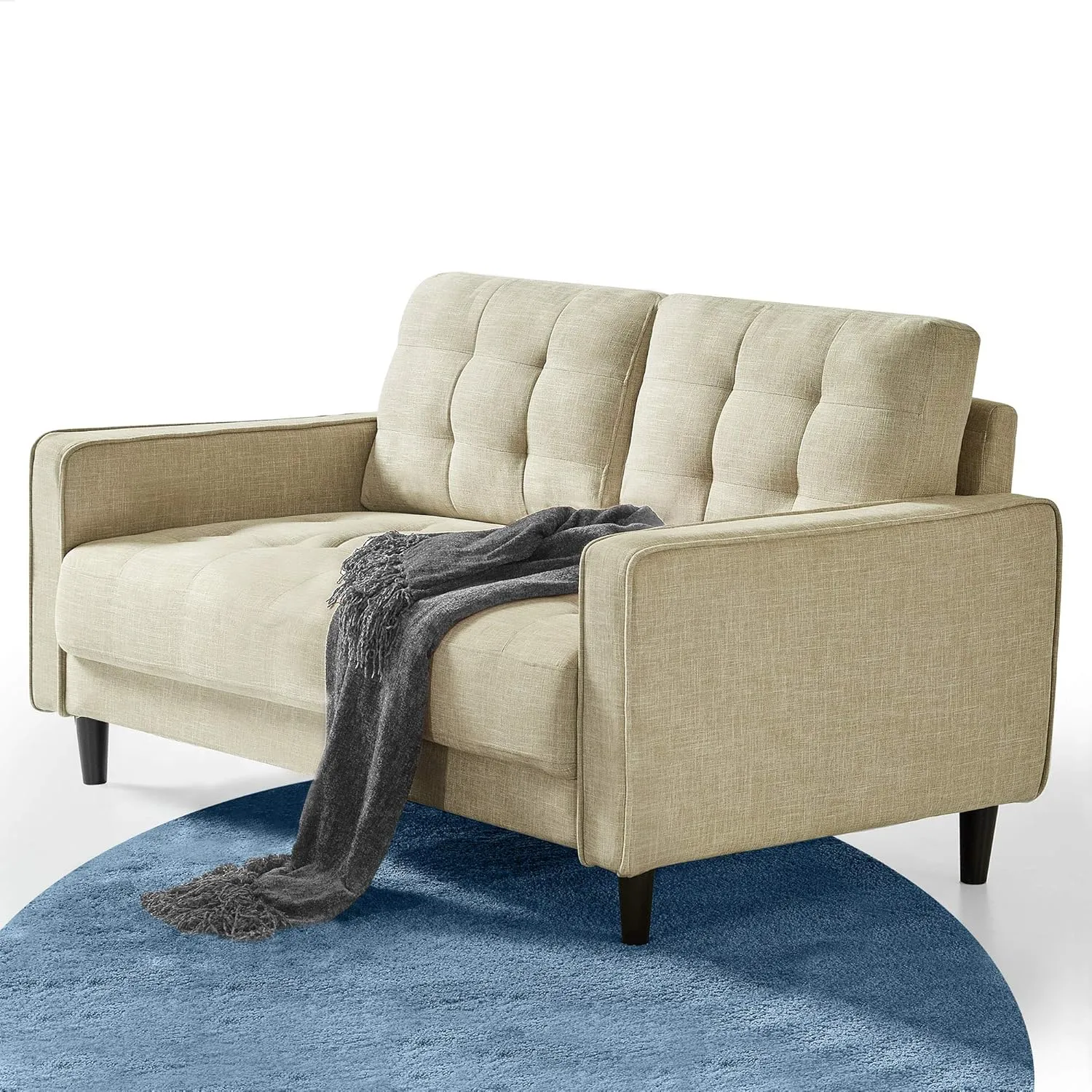 ZINUS Benton Loveseat Sofa, Grid Tufted Cushions, Easy, Tool-Free Assembly, Beige