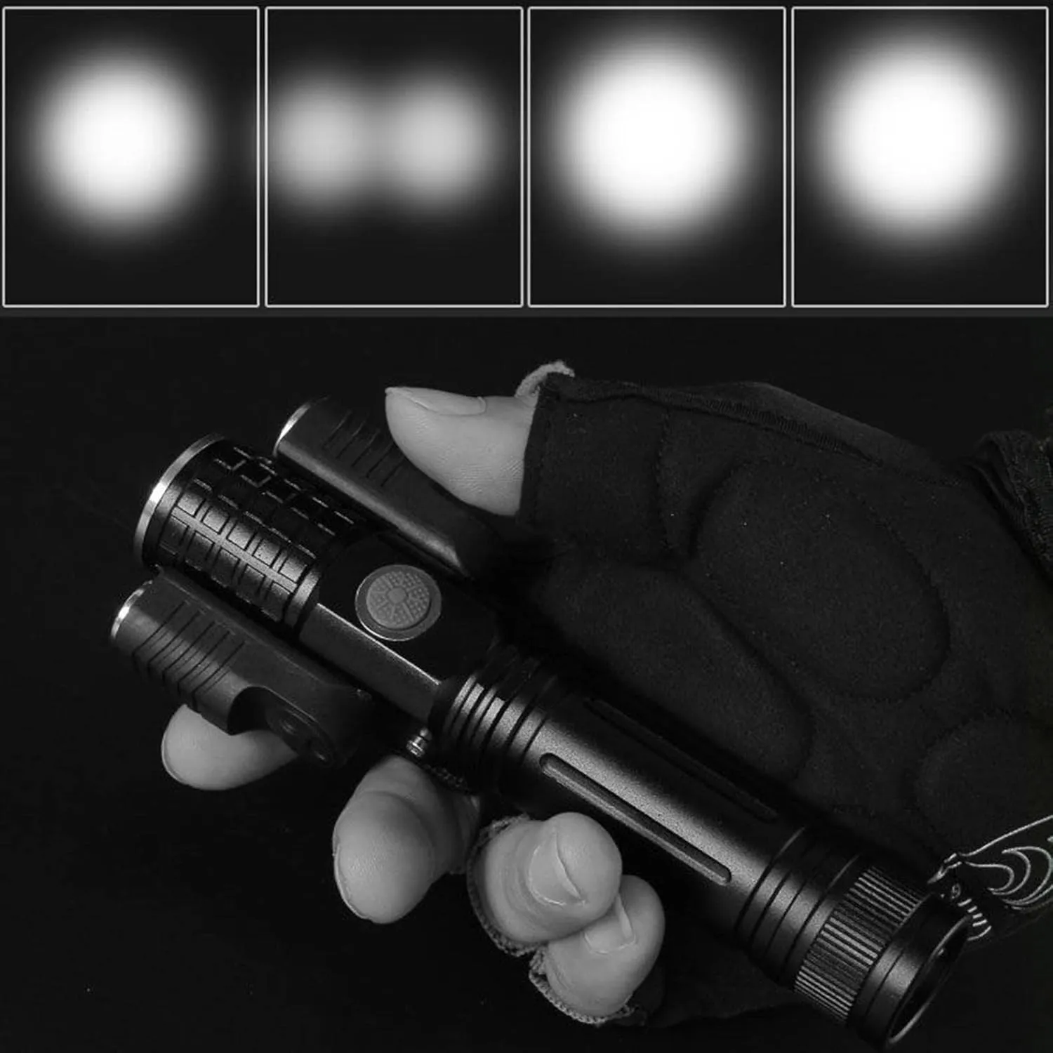Zoomable LED Flashs, Rechargeable Camping Torch, Powerful Spot, 350m Beam Distance, Outdoor Hiking, Bike Clip Included - E38 Charging Cable